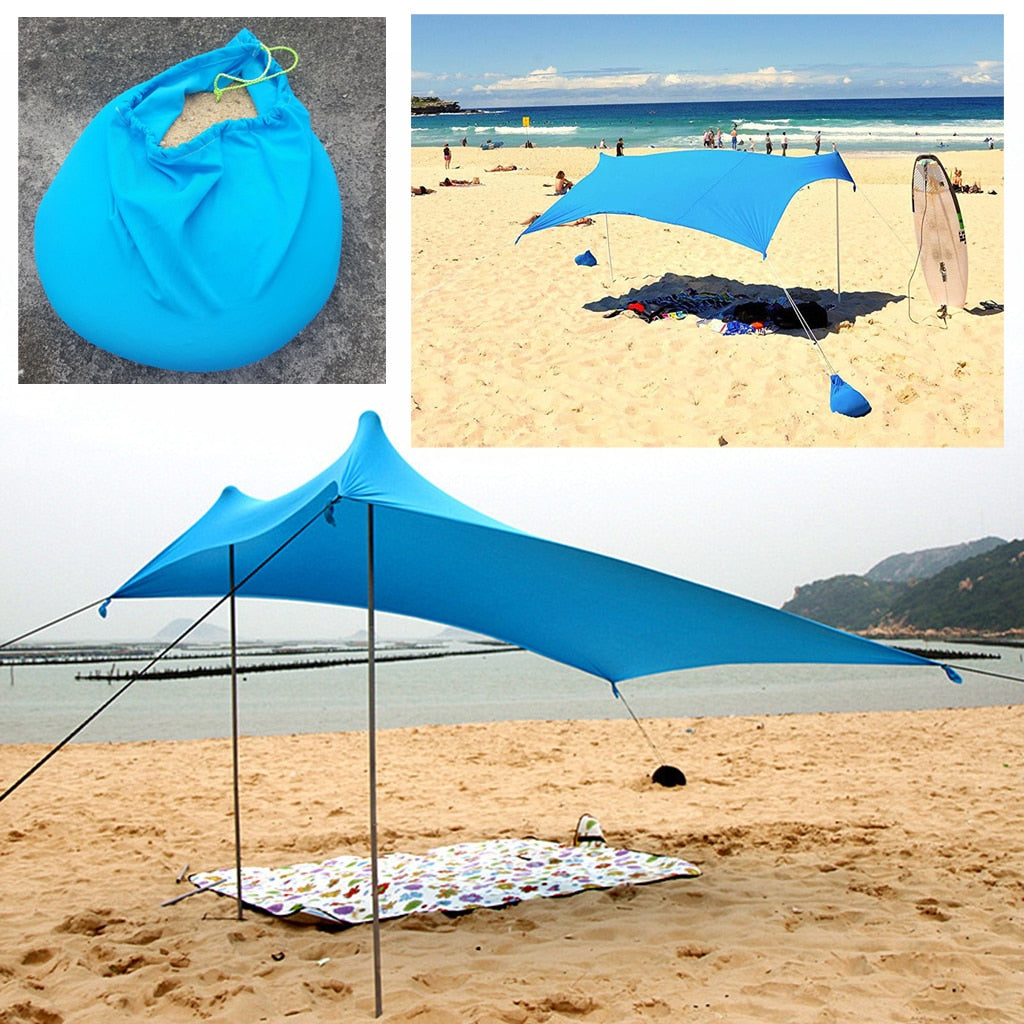 Family Beach Sun Shade Tent with Sand Anchors UPF50 UV Protection Camping Shelter Tarp Outdoor Tools for 3-4 Person Camping