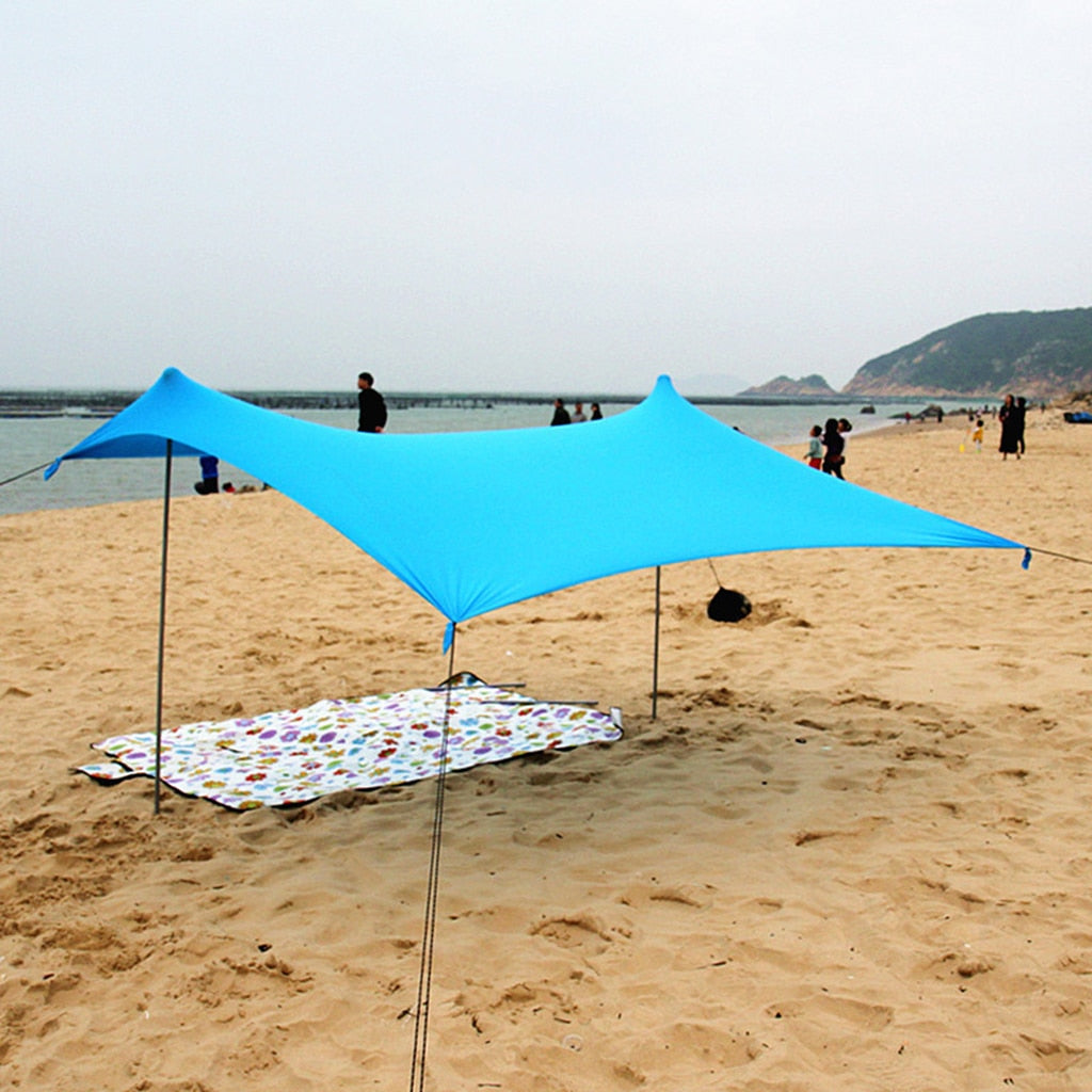 Family Beach Sun Shade Tent with Sand Anchors UPF50 UV Protection Camping Shelter Tarp Outdoor Tools for 3-4 Person Camping