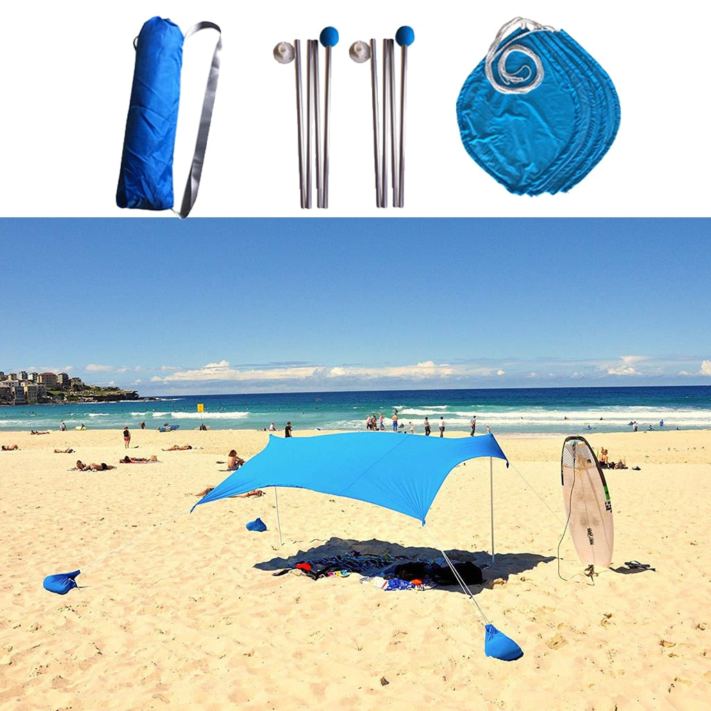 Family Beach Sun Shade Tent with Sand Anchors UPF50 UV Protection Camping Shelter Tarp Outdoor Tools for 3-4 Person Camping